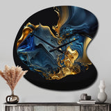 Abstract Marble Geode Blue And Gold - Asymmetric Metal Wall Clock