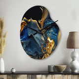 Abstract Marble Geode Blue And Gold - Asymmetric Metal Wall Clock