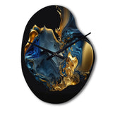 Abstract Marble Geode Blue And Gold - Asymmetric Metal Wall Clock