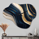 Abstract Geode Waves Blue And Gold II - Asymmetric Metal Wall Clock