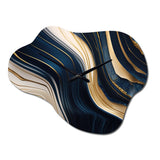 Abstract Geode Waves Blue And Gold II - Asymmetric Metal Wall Clock