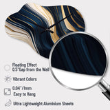 Abstract Geode Waves Blue And Gold II - Asymmetric Metal Wall Clock