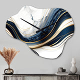 Abstract Geode Waves Blue And Gold III - Asymmetric Metal Wall Clock