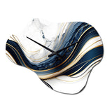 Abstract Geode Waves Blue And Gold III - Asymmetric Metal Wall Clock
