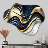Abstract Geode Waves Blue And Gold IV - Asymmetric Metal Wall Clock