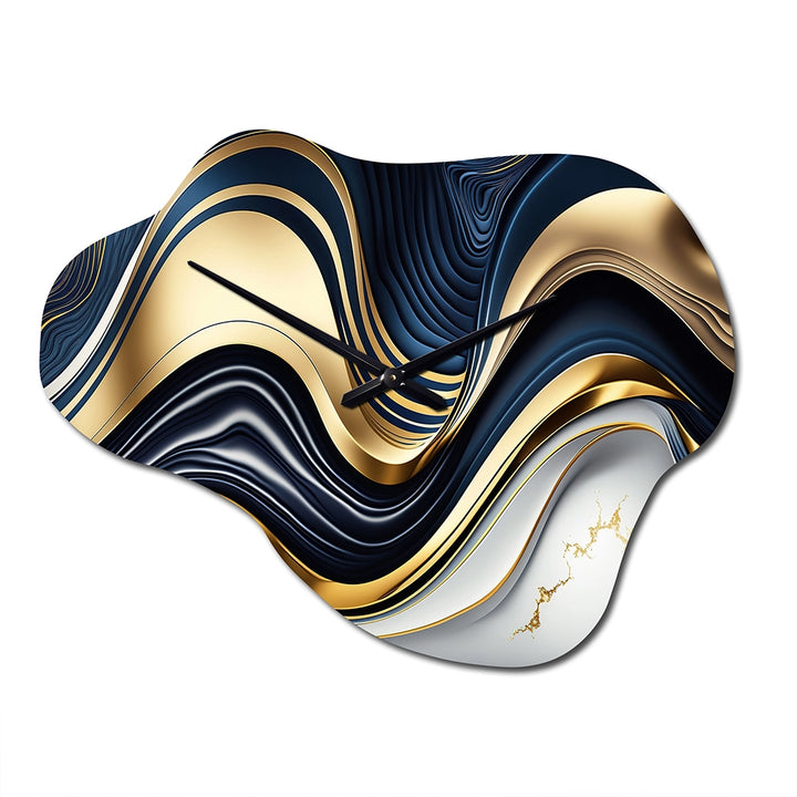 Abstract Geode Waves Blue And Gold IV - Asymmetric Metal Wall Clock