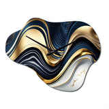 Abstract Geode Waves Blue And Gold IV - Asymmetric Metal Wall Clock