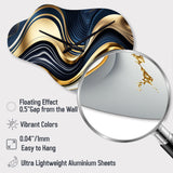 Abstract Geode Waves Blue And Gold IV - Asymmetric Metal Wall Clock