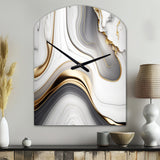 Abstract Geode Marble Waves Grey I - Asymmetric Metal Wall Clock