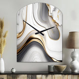 Abstract Geode Marble Waves Grey I - Asymmetric Metal Wall Clock
