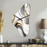 Abstract Geode Marble Waves Grey I - Asymmetric Metal Wall Clock