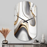 Abstract Geode Marble Waves Grey I - Asymmetric Metal Wall Clock