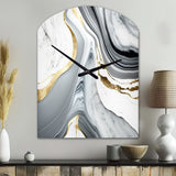 Abstract Geode Marble Waves Grey II - Asymmetric Metal Wall Clock