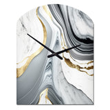 Abstract Geode Marble Waves Grey II - Asymmetric Metal Wall Clock