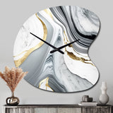 Abstract Geode Marble Waves Grey II - Asymmetric Metal Wall Clock