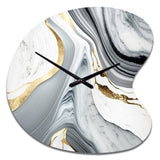 Abstract Geode Marble Waves Grey II - Asymmetric Metal Wall Clock