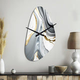 Abstract Geode Marble Waves Grey II - Asymmetric Metal Wall Clock