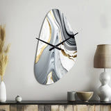 Abstract Geode Marble Waves Grey II - Asymmetric Metal Wall Clock