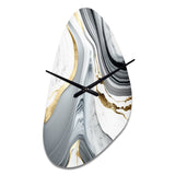 Abstract Geode Marble Waves Grey II - Asymmetric Metal Wall Clock
