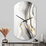 Abstract Geode Marble Waves Grey III - Asymmetric Metal Wall Clock