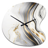 Abstract Geode Marble Waves Grey III - Asymmetric Metal Wall Clock