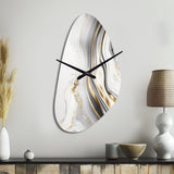 Abstract Geode Marble Waves Grey III - Asymmetric Metal Wall Clock