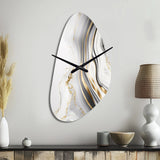 Abstract Geode Marble Waves Grey III - Asymmetric Metal Wall Clock