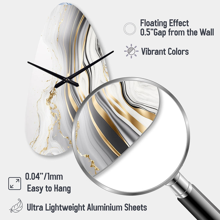 Abstract Geode Marble Waves Grey III - Asymmetric Metal Wall Clock