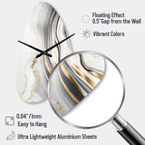 Abstract Geode Marble Waves Grey III - Asymmetric Metal Wall Clock