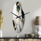 Abstract Geode Gold And Green Marble I - Asymmetric Metal Wall Clock