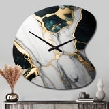 Abstract Geode Gold And Green Marble I - Asymmetric Metal Wall Clock