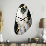 Abstract Geode Gold And Green Marble I - Asymmetric Metal Wall Clock