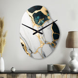 Abstract Geode Gold And Green Marble I - Asymmetric Metal Wall Clock