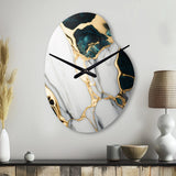 Abstract Geode Gold And Green Marble I - Asymmetric Metal Wall Clock
