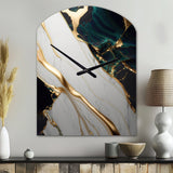 Abstract Geode Gold And Green Marble II - Asymmetric Metal Wall Clock