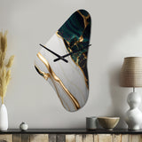 Abstract Geode Gold And Green Marble II - Asymmetric Metal Wall Clock