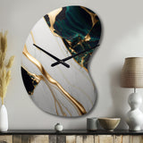 Abstract Geode Gold And Green Marble II - Asymmetric Metal Wall Clock