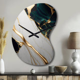 Abstract Geode Gold And Green Marble II - Asymmetric Metal Wall Clock