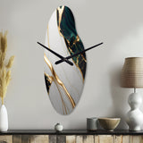 Abstract Geode Gold And Green Marble II - Asymmetric Metal Wall Clock