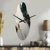 Abstract Geode Gold And Green Marble II - Asymmetric Metal Wall Clock
