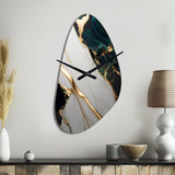 Abstract Geode Gold And Green Marble II - Asymmetric Metal Wall Clock