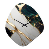 Abstract Geode Gold And Green Marble II - Asymmetric Metal Wall Clock