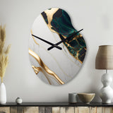 Abstract Geode Gold And Green Marble II - Asymmetric Metal Wall Clock