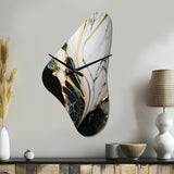 Abstract Geode Gold And Green Marble III - Asymmetric Metal Wall Clock