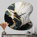 Abstract Geode Gold And Green Marble III - Asymmetric Metal Wall Clock