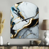 Abstract Geode Gold And White Marble II - Asymmetric Metal Wall Clock