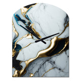 Abstract Geode Gold And White Marble II - Asymmetric Metal Wall Clock