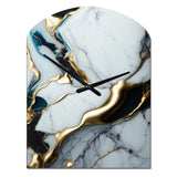 Abstract Geode Gold And White Marble II - Asymmetric Metal Wall Clock