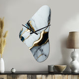 Abstract Geode Gold And White Marble II - Asymmetric Metal Wall Clock