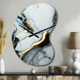 Abstract Geode Gold And White Marble II - Asymmetric Metal Wall Clock